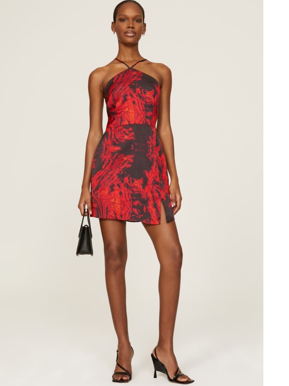 Crimson Marble-Print Halter Mini Dress